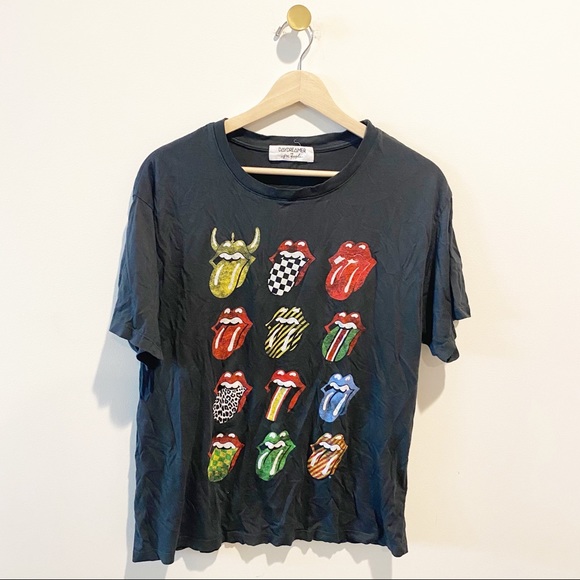 Free People daydreamer Rolling Stones 12 Tongues Black Boyfriend Tee - Picture 3 of 10